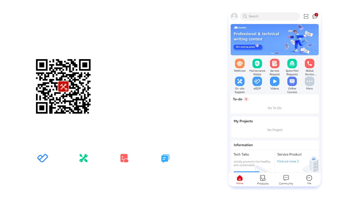 Huawei HiKnow app, one-stop project delivery, maintenance, product document, and community communication